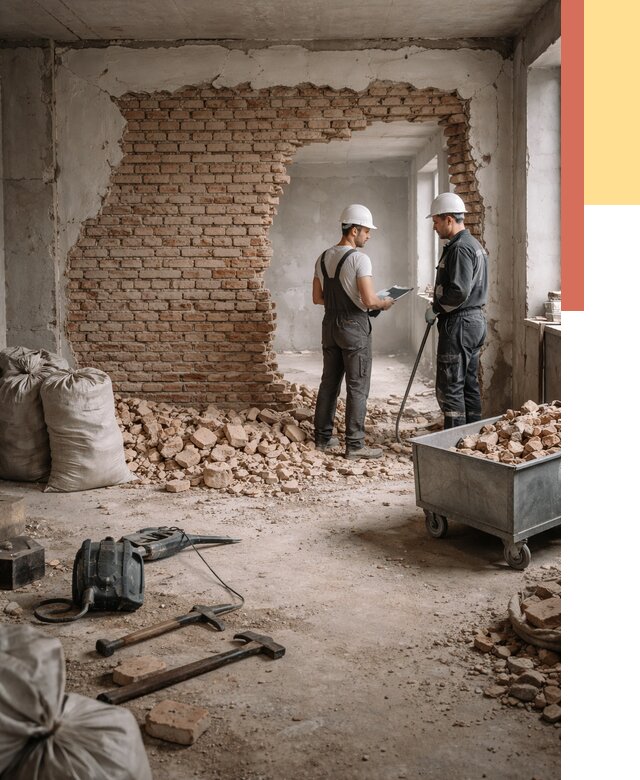 Демонтаж кирпичных стен в Ангарске от 4315 руб. — быстро, недорого, под ключ | ОТДЕЛОЧНИК-Нгр