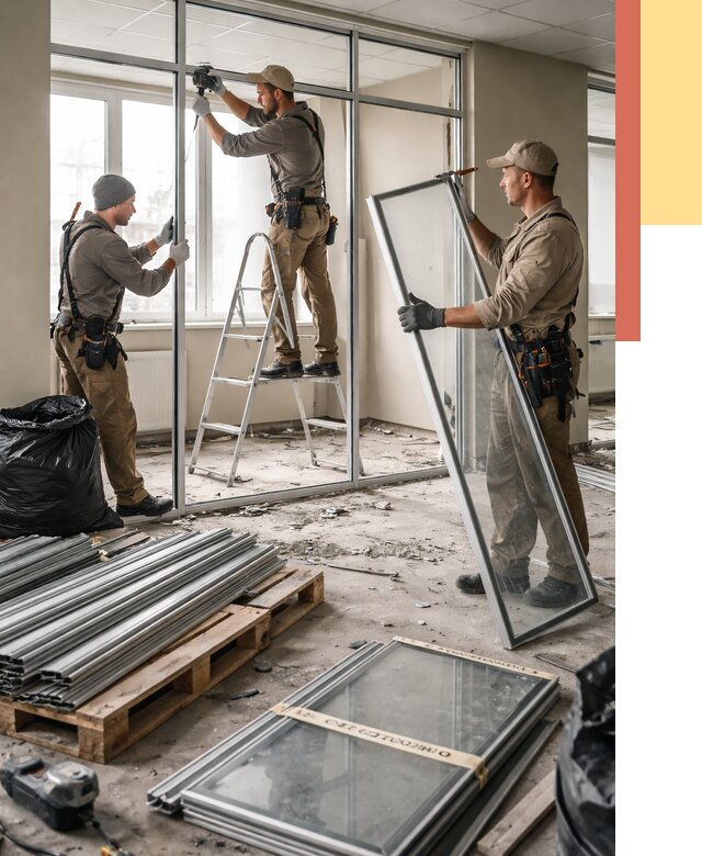 Демонтаж алюминиевых перегородок в Ангарске от 4315 руб. — быстро и недорого | ОТДЕЛОЧНИК-Нгр