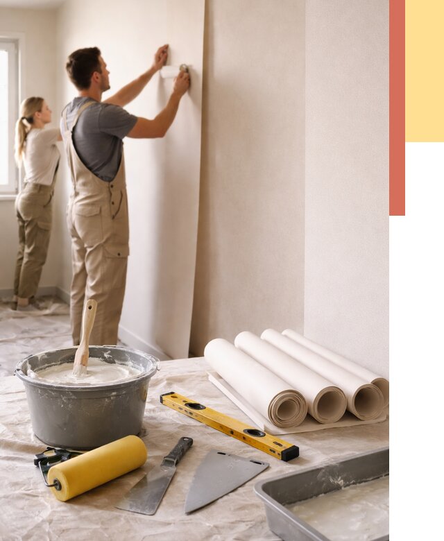 Поклейка бумажных обоев в Ангарске от 5651 руб./м2 — быстро и недорого | ОТДЕЛОЧНИК-Нгр