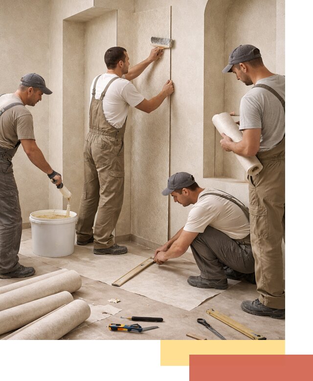 Поклейка обоев на сложные стены и неровные поверхности в Ангарске