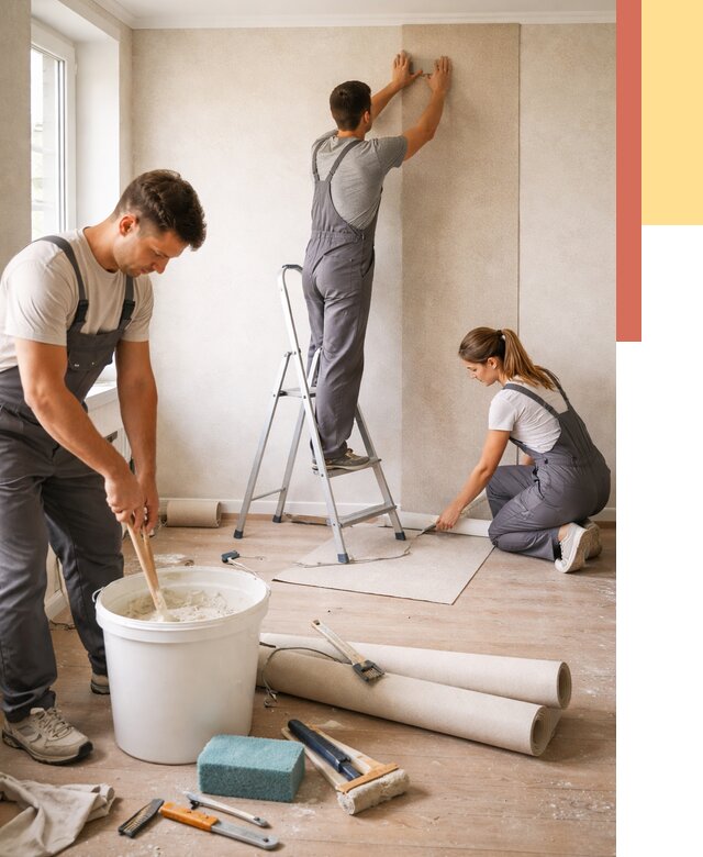 Оклейка стен обоями в Ангарске от 3596 руб/м2 — быстро и недорого | ОТДЕЛОЧНИК-Нгр