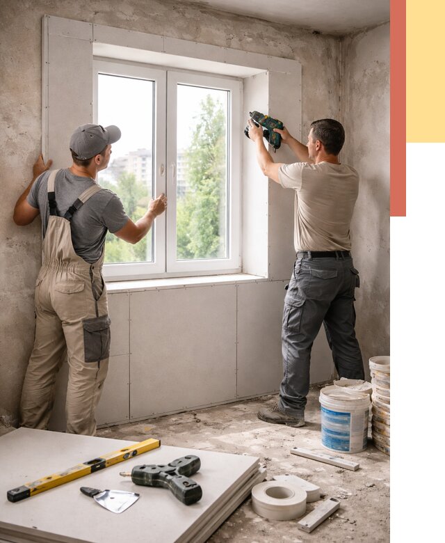 Монтаж откосов из гипсокартона в Ангарске от 4623 руб. под ключ | ОТДЕЛОЧНИК-Нгр