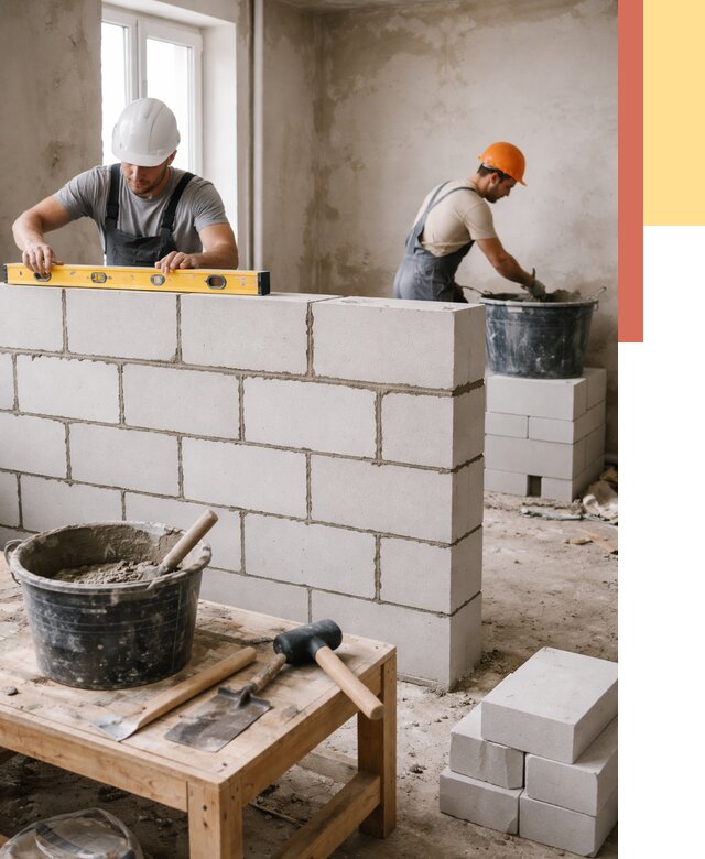 Кладка перегородок из газобетона в Ангарске от 3288 руб. под ключ | ОТДЕЛОЧНИК-Нгр