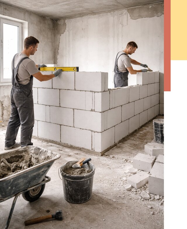 Кладка перегородок из ПГП в Ангарске от 2569 руб./м2 — монтаж и возведение под ключ | ОТДЕЛОЧНИК-Нгр