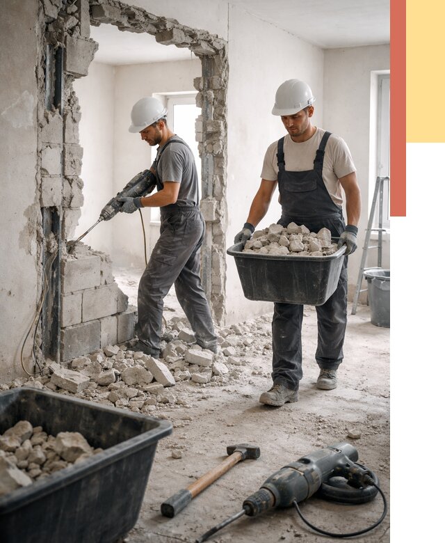 Демонтаж блоковых перегородок в Ангарске от 3853 руб. — быстро и недорого | ОТДЕЛОЧНИК-Нгр