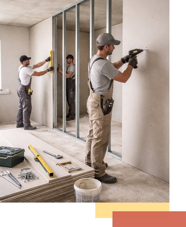 Однослойная перегородка из гипсокартона в Ангарске под ключ, монтаж и отделка