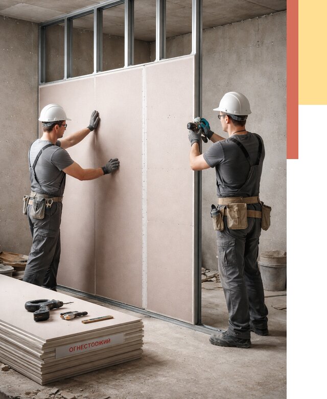 Перегородка из огнестойкого гипсокартона в Ангарске от 1901 руб. под ключ | ОТДЕЛОЧНИК-Нгр