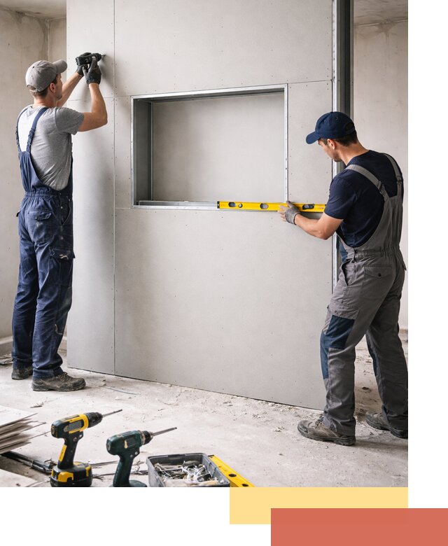 Перегородка из гипсокартона с нишей под декор в Ангарске