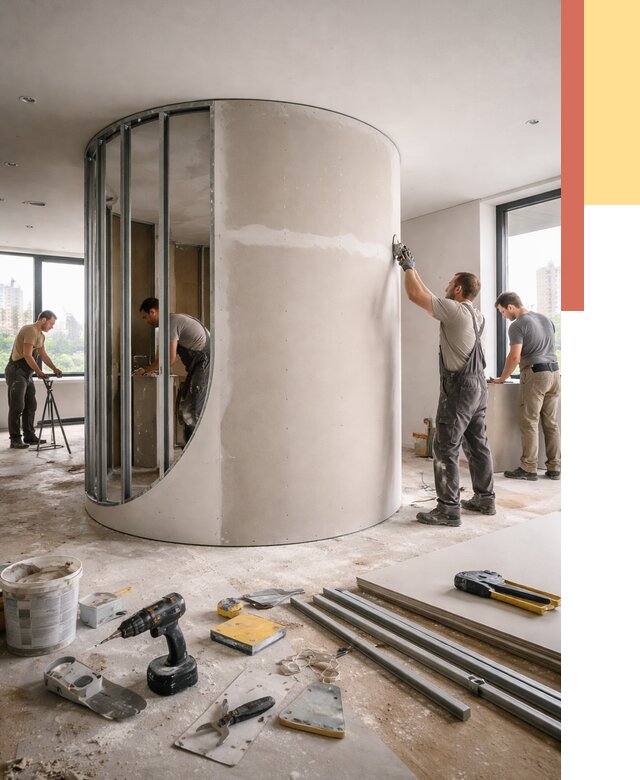 Радиусная перегородка из гипсокартона в Ангарске от 2979 руб. под ключ | ОТДЕЛОЧНИК-Нгр