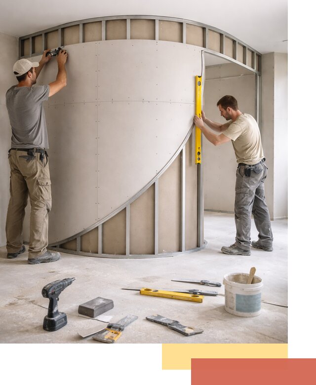 Радиусная перегородка из гипсокартона в Ангарске под ключ