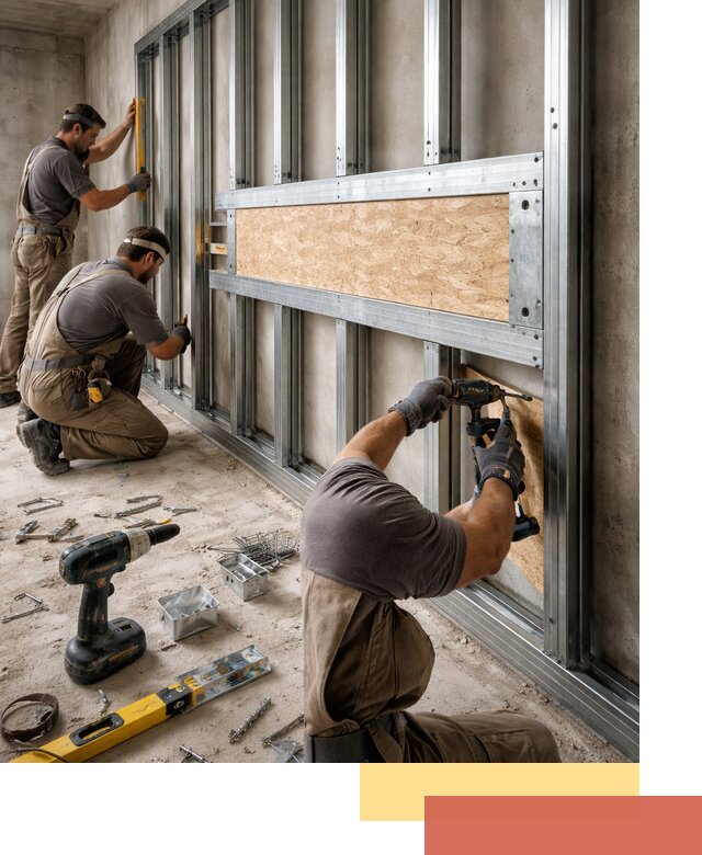 Усиленная перегородка для крепления тяжёлых конструкций в Ангарске