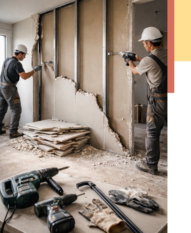 Демонтаж перегородки из гипсокартона в Ангарске от 1233 руб. быстро и недорого | ОТДЕЛОЧНИК-Нгр