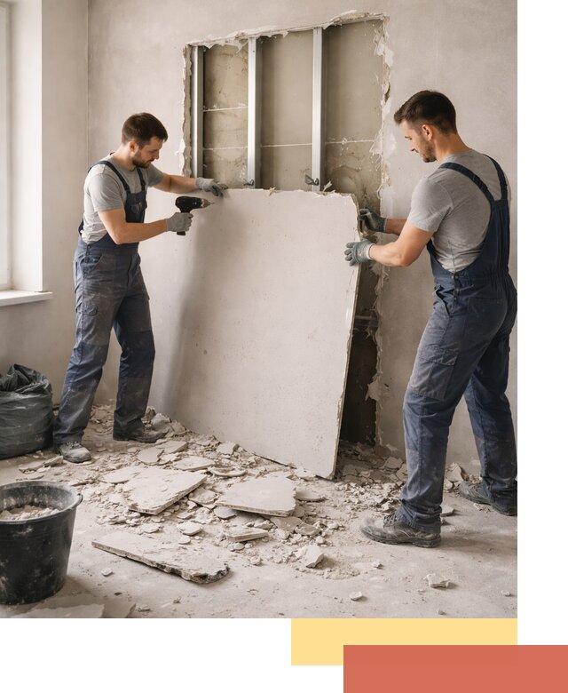 Демонтаж перегородки из гипсокартона в Ангарске быстрый и аккуратный