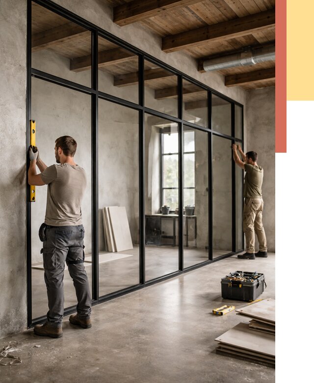 Стеклянные перегородки лофт в Ангарске от 10788 руб. под ключ | ОТДЕЛОЧНИК-Нгр