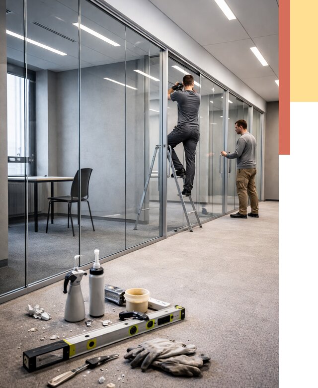 Стеклянные офисные перегородки в Ангарске от 8733 руб. — монтаж и установка | ОТДЕЛОЧНИК-Нгр