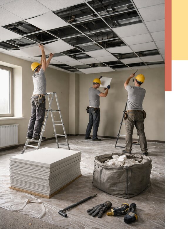 Демонтаж потолка Армстронг в Ангарске от 4623 руб. быстро и недорого | ОТДЕЛОЧНИК-Нгр