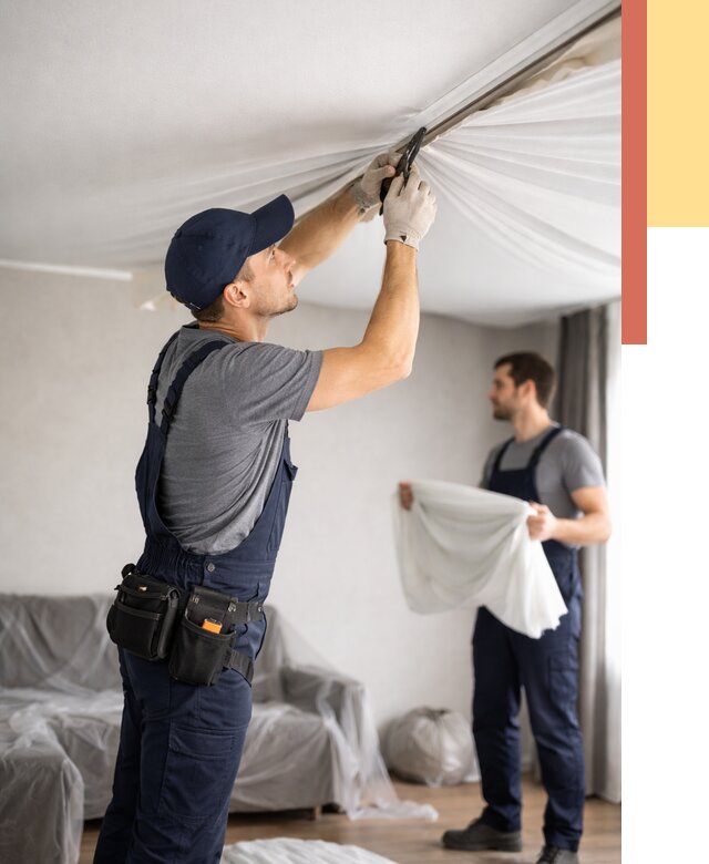 Демонтаж натяжного потолка в Ангарске от 4623 руб. — снятие и разбор под ключ | ОТДЕЛОЧНИК-Нгр