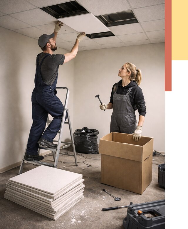 Демонтаж потолочной плитки в Ангарске от 4623 руб. быстро и недорого | ОТДЕЛОЧНИК-Нгр