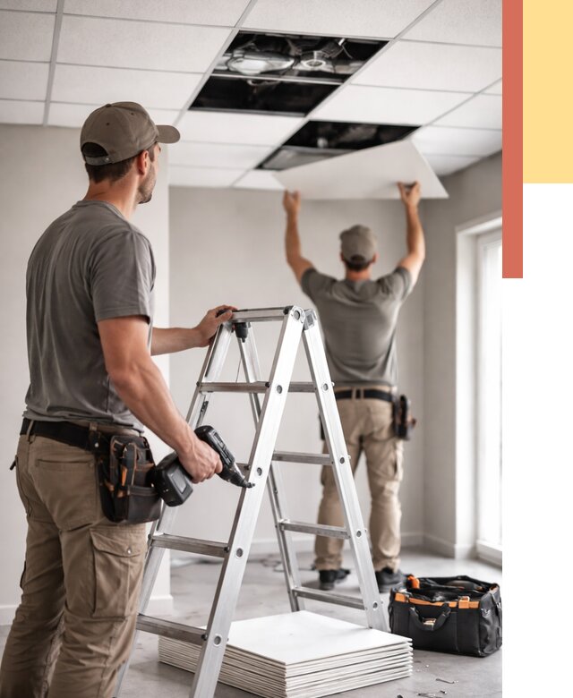 Обслуживание подвесного потолка в Ангарске от 3596 руб. — быстро и недорого | ОТДЕЛОЧНИК-Нгр