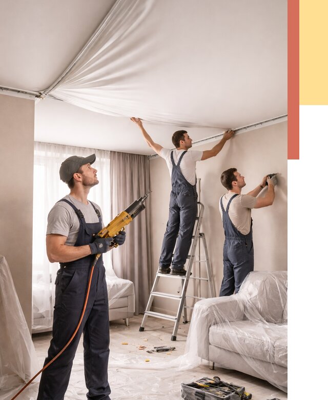 Установка натяжного потолка в Ангарске от 4623 руб. | Быстро и недорого — ОТДЕЛОЧНИК-Нгр