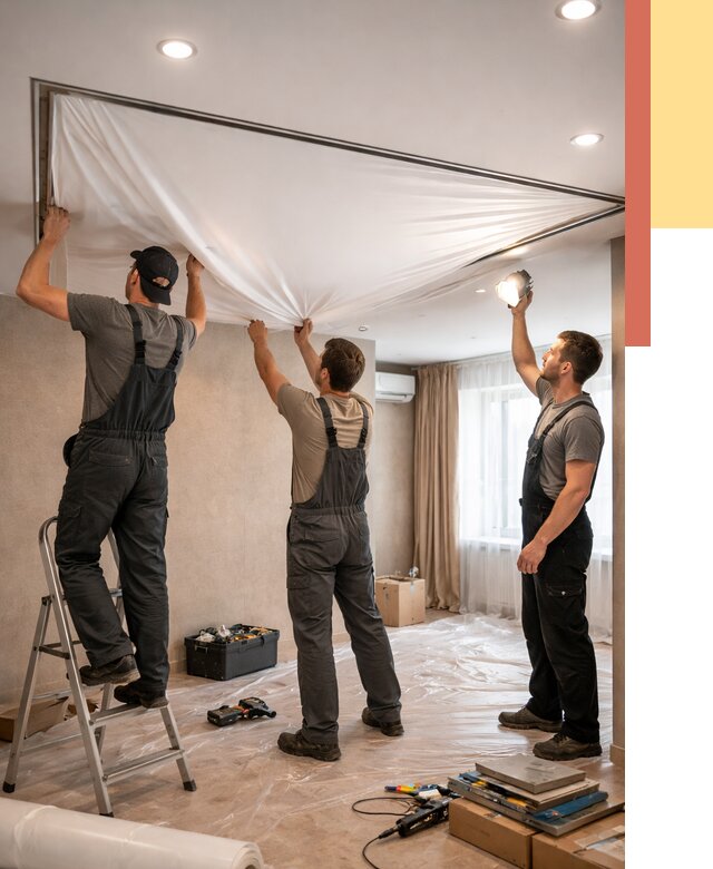 Монтаж ПВХ натяжного потолка в Ангарске от 3596 руб. под ключ | ОТДЕЛОЧНИК-Нгр