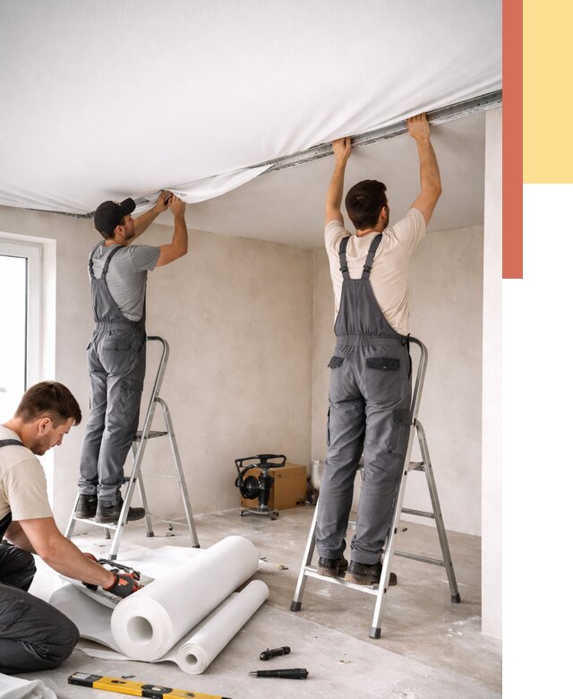 Монтаж тканевого натяжного потолка в Ангарске от 3596 руб. под ключ | ОТДЕЛОЧНИК-Нгр