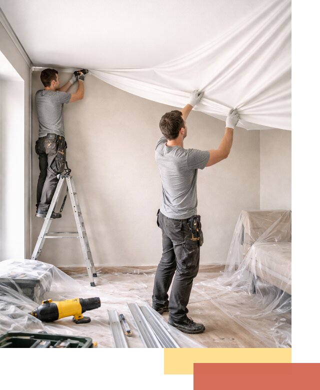 Монтаж тканевого натяжного потолка в Ангарске недорого и быстро