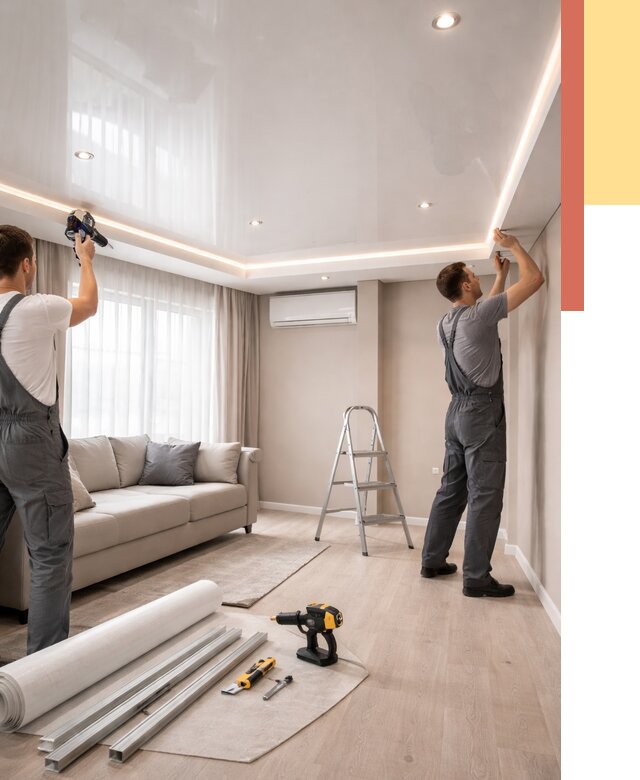 Монтаж глянцевого натяжного потолка в Ангарске от 771 руб. под ключ | ОТДЕЛОЧНИК-Нгр