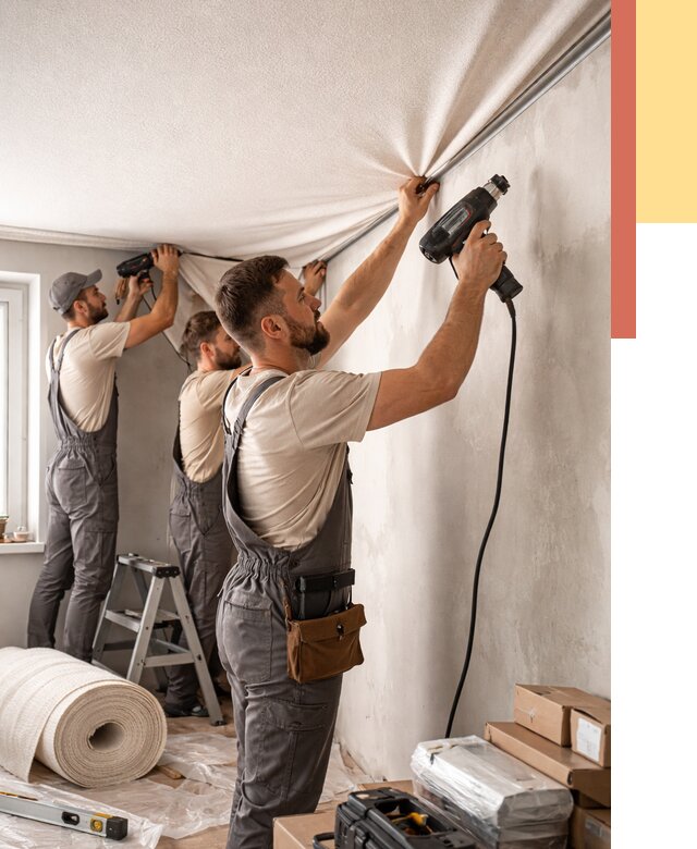 Монтаж фактурного натяжного потолка в Ангарске от 771 руб. — ОТДЕЛОЧНИК-Нгр