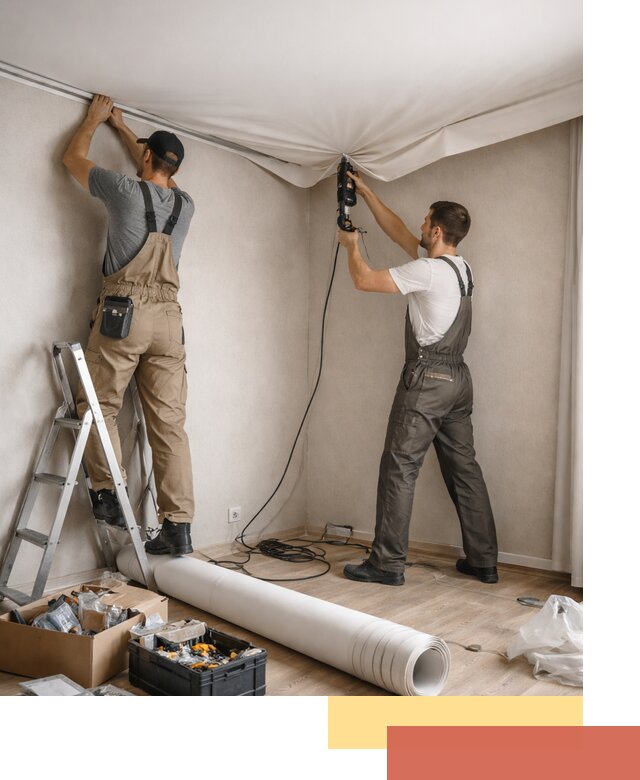 Монтаж цветного натяжного потолка в Ангарске за один день