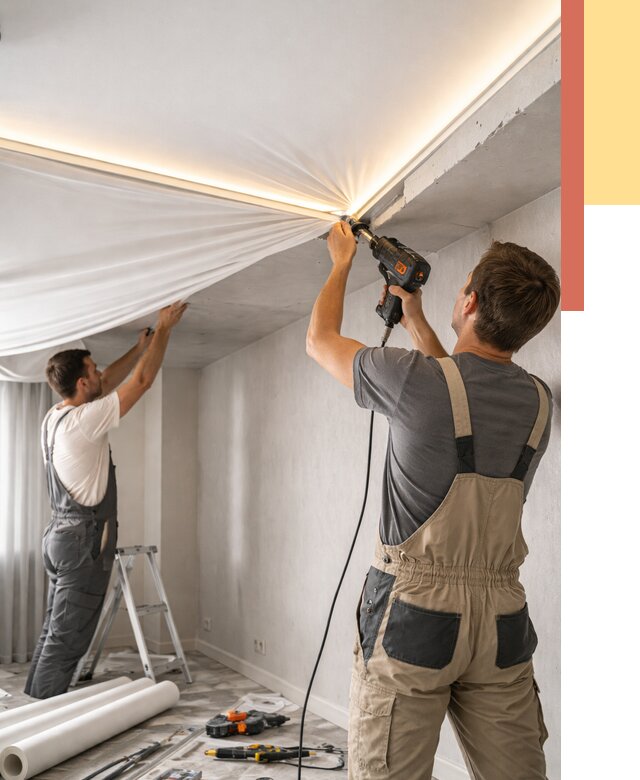 Монтаж натяжного потолка с подсветкой в Ангарске от 976 руб. | ОТДЕЛОЧНИК-Нгр