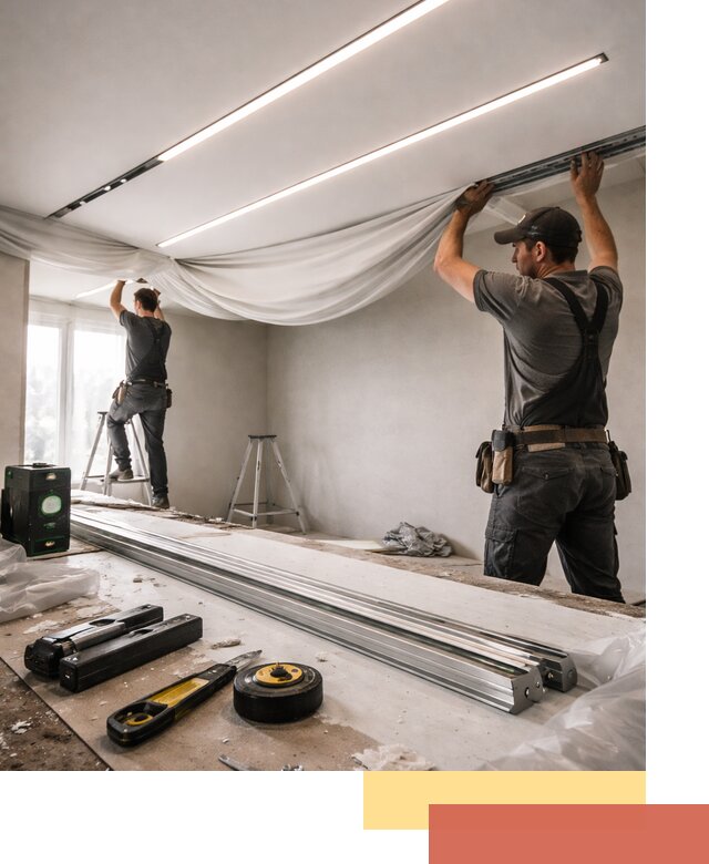 Монтаж натяжных потолков со световыми линиями в Ангарске