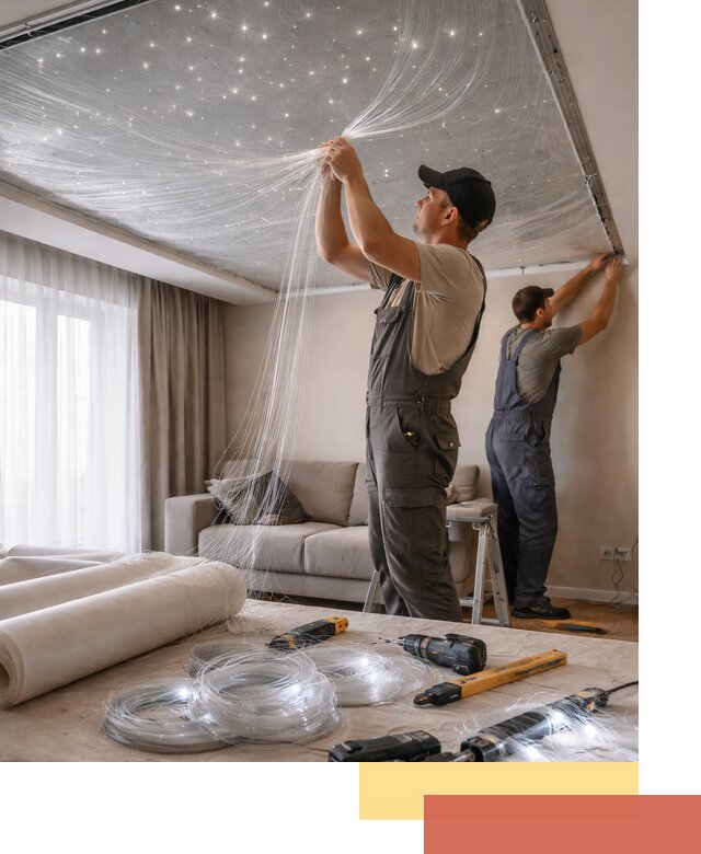 Монтаж натяжного потолка «Звездное небо» в Ангарске