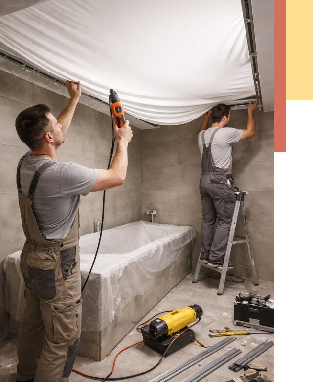 Монтаж натяжного потолка в ванной в Ангарске от 1233 руб. под ключ | ОТДЕЛОЧНИК-Нгр