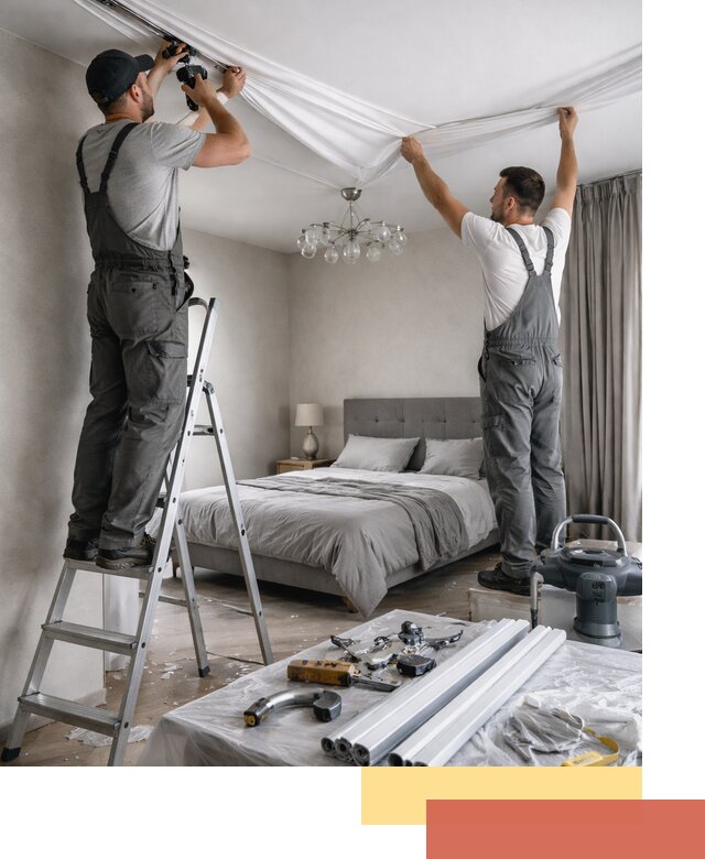 Монтаж натяжного потолка в спальне в Ангарске