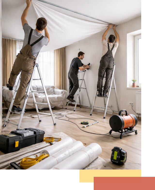 Монтаж натяжного потолка в гостиной в Ангарске