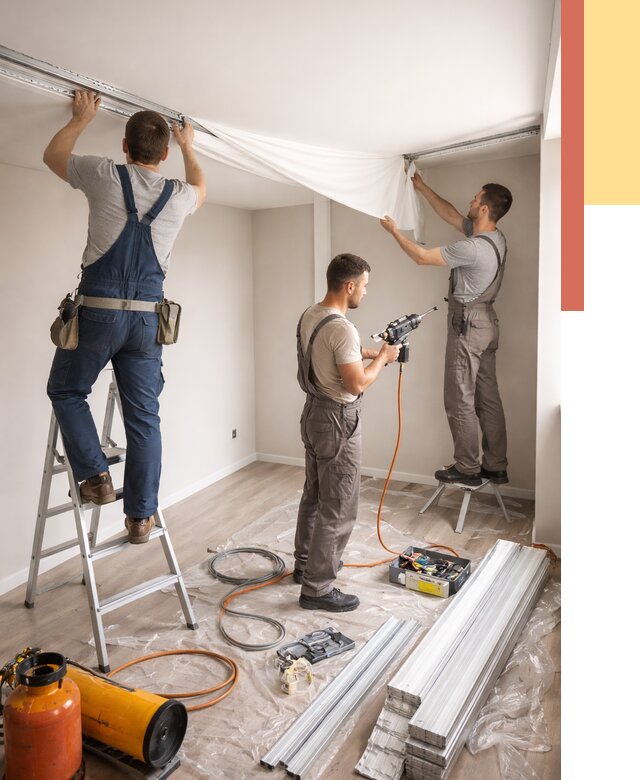 Монтаж натяжного потолка в студии в Ангарске от 5651 руб. — быстро и недорого | ОТДЕЛОЧНИК-Нгр