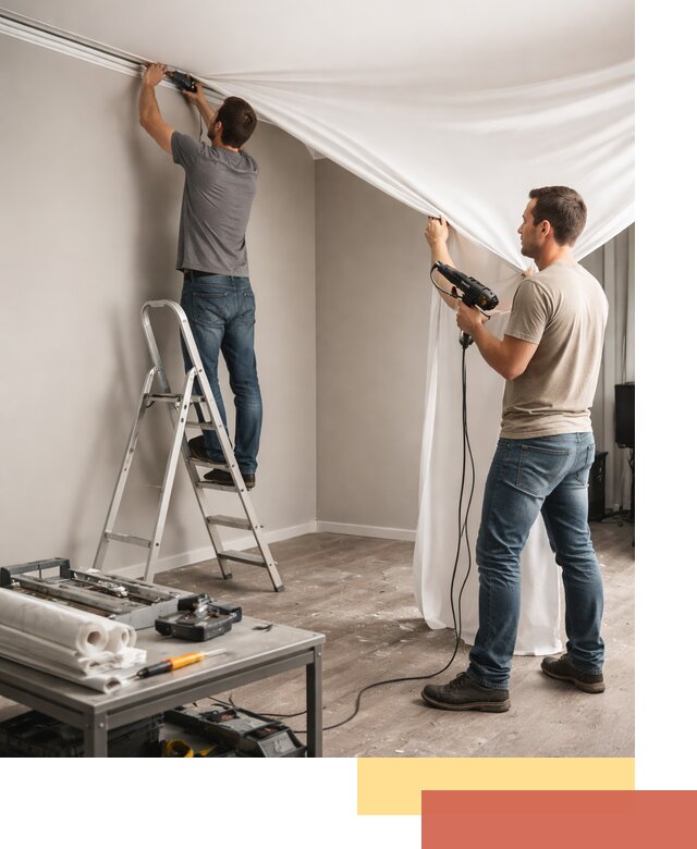 Монтаж натяжного потолка в студии в Ангарске