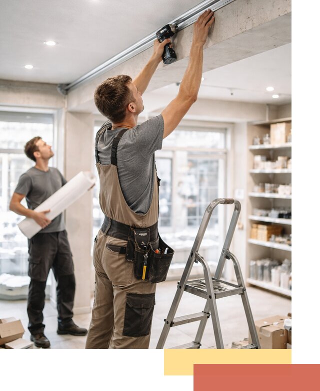 Монтаж натяжных потолков в магазине в Ангарске