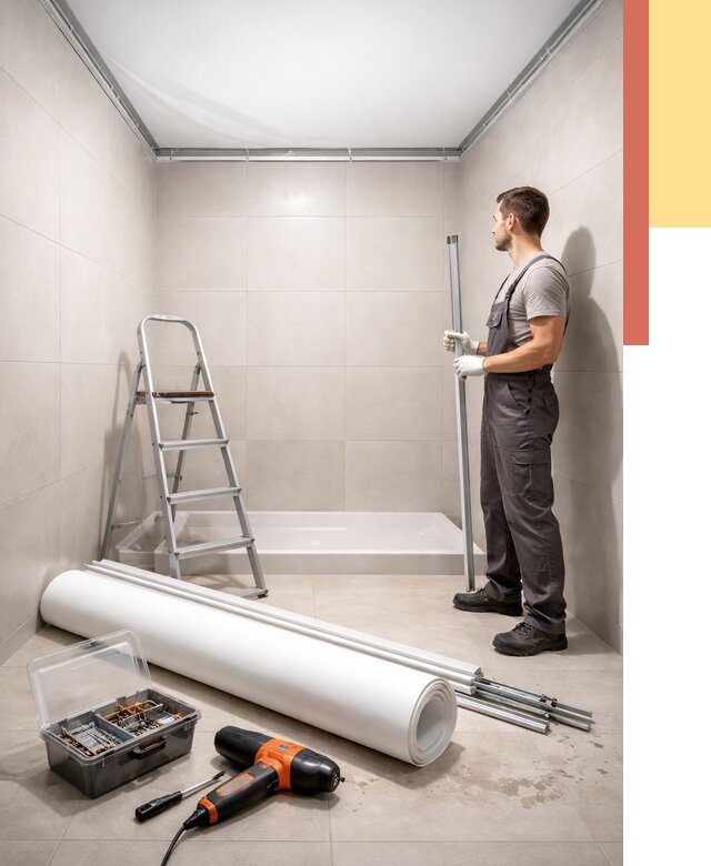 Монтаж натяжного потолка в санузле в Ангарске от 1901 руб. — ОТДЕЛОЧНИК-Нгр