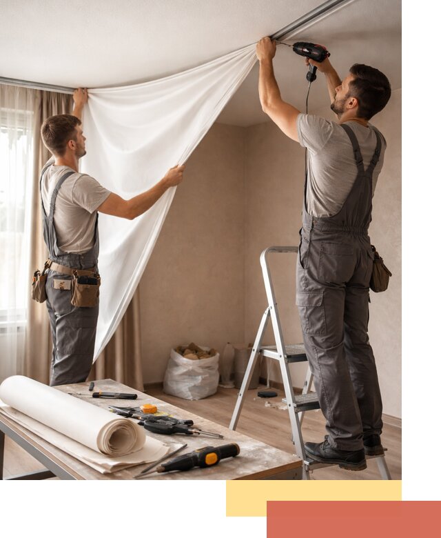 Замена полотна натяжного потолка в Ангарске быстро и качественно