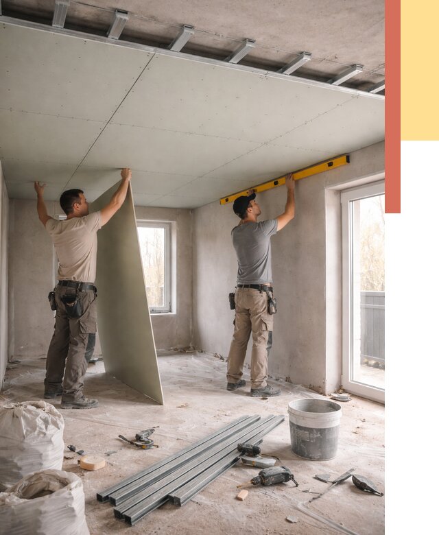 Одноуровневый потолок из гипсокартона в Ангарске от 771 руб. — монтаж под ключ | ОТДЕЛОЧНИК-Нгр