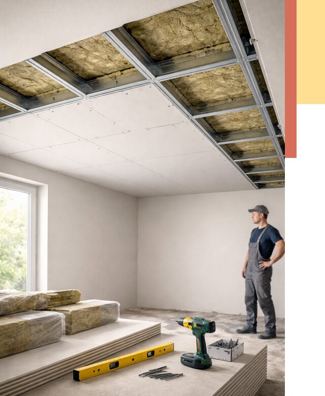 Звукоизоляция потолка ГКЛ в Ангарске от 976 руб. — монтаж под ключ | ОТДЕЛОЧНИК-Нгр