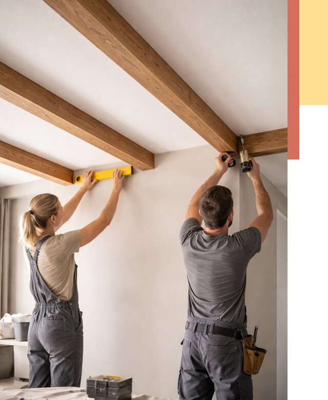 Монтаж декоративных балок на потолок в Ангарске от 4315 руб. — ОТДЕЛОЧНИК-Нгр